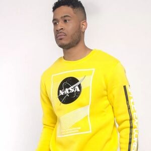 G-Style USA Men's Chenille Patch Nasa Texture Logo Fleece Crewneck